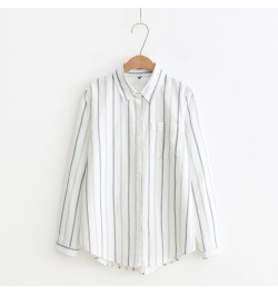 Women Striped Blouse Shirt Long Sleeve Female Loose Blusas Autumn 100% Cotton Casual Ladies Office Blouses White Top $32.40 -...