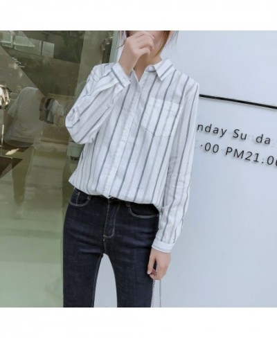 Women Striped Blouse Shirt Long Sleeve Female Loose Blusas Autumn 100% Cotton Casual Ladies Office Blouses White Top $32.40 -...