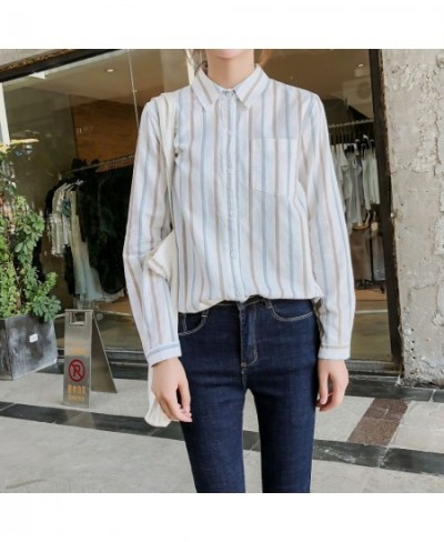 Women Striped Blouse Shirt Long Sleeve Female Loose Blusas Autumn 100% Cotton Casual Ladies Office Blouses White Top $32.40 -...