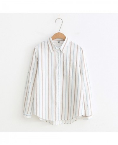 Women Striped Blouse Shirt Long Sleeve Female Loose Blusas Autumn 100% Cotton Casual Ladies Office Blouses White Top $32.40 -...