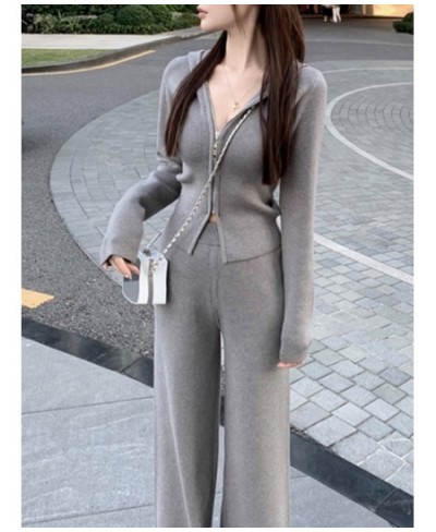 Women's Knitted Tracksuits Casual Hooded Jacket & High Waist Long Pants 2 Piece Set Femme Fashion Clothing Outfit $61.87 - Su...