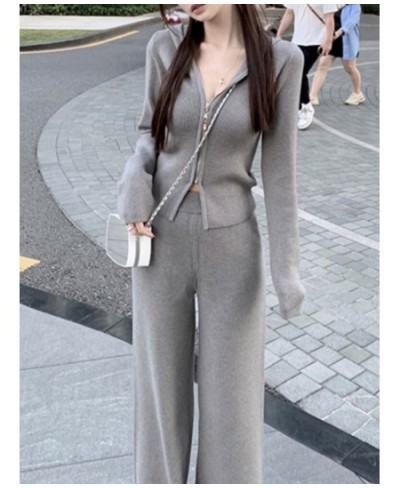 Women's Knitted Tracksuits Casual Hooded Jacket & High Waist Long Pants 2 Piece Set Femme Fashion Clothing Outfit $61.87 - Su...