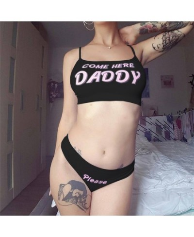 2023 New StyleWomen Sexy Cute Sets COME HERE DADDY Letter Print Vest Tops+Underpants Cropped Feminino Pajamas Set $23.01 - Sl...