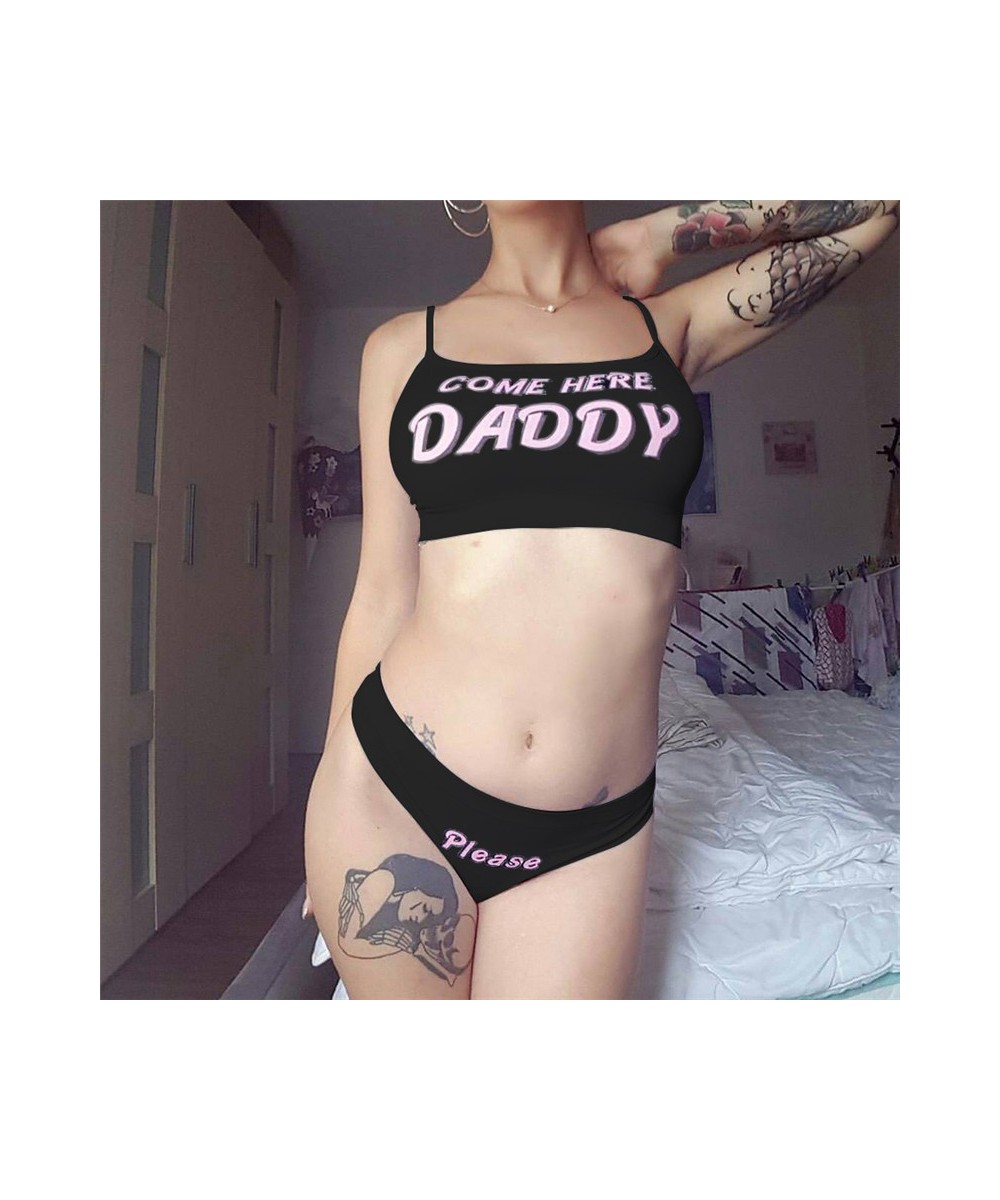 2023 New StyleWomen Sexy Cute Sets COME HERE DADDY Letter Print Vest Tops+Underpants Cropped Feminino Pajamas Set $23.01 - Sl...