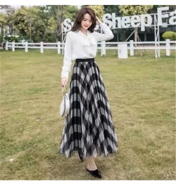 Cute Plaid Printed Tulle Long Skirt Women Fashion 2022 Autumn Winter Korean School Checked High Waist Pleated Maxi Skirt Fema...