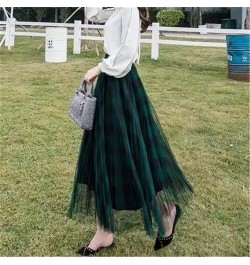 Cute Plaid Printed Tulle Long Skirt Women Fashion 2022 Autumn Winter Korean School Checked High Waist Pleated Maxi Skirt Fema...