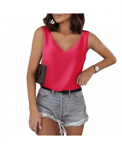 Tank For Women V Neck Silk Summer Satin Sleeveless Blouse Basic Camisole Shirts $31.18 - Underwear