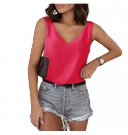 Tank For Women V Neck Silk Summer Satin Sleeveless Blouse Basic Camisole Shirts $31.18 - Underwear