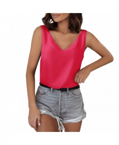 Tank For Women V Neck Silk Summer Satin Sleeveless Blouse Basic Camisole Shirts $31.18 - Underwear