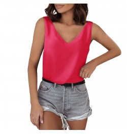 Tank For Women V Neck Silk Summer Satin Sleeveless Blouse Basic Camisole Shirts $31.18 - Underwear