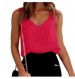 Tank For Women V Neck Silk Summer Satin Sleeveless Blouse Basic Camisole Shirts $31.18 - Underwear