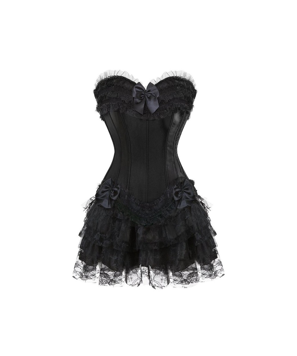 Corset Dress Bustier Overbust Skirts Top Set Women Gothic Victorian Lolita Costume Vintage Lingerie Lace Sexy Fashion Black $...