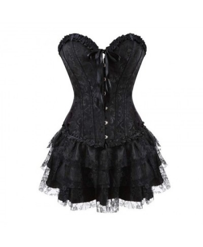 Corset Dress Bustier Overbust Skirts Top Set Women Gothic Victorian Lolita Costume Vintage Lingerie Lace Sexy Fashion Black $...