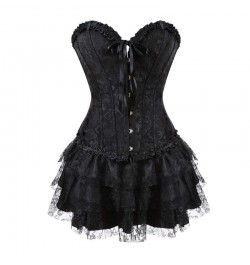 Corset Dress Bustier Overbust Skirts Top Set Women Gothic Victorian Lolita Costume Vintage Lingerie Lace Sexy Fashion Black $...