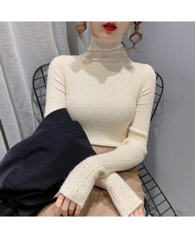 Winter Turtleneck Sweaters Women Sparkling Diamond Tops Slim Fit Pullover Women Knitted Sweater Jumper Thick Warm Pull $44.62...