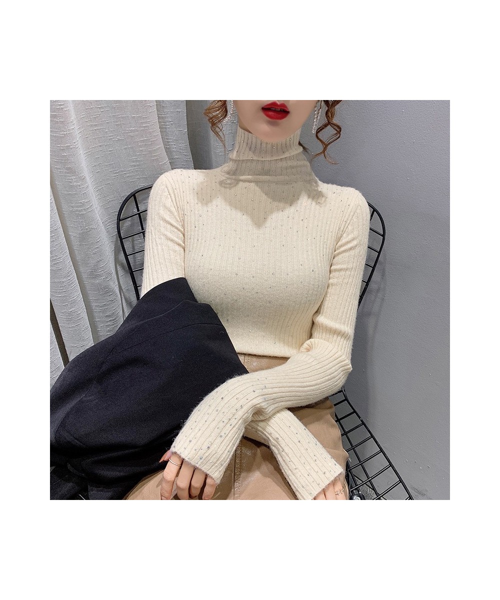 Winter Turtleneck Sweaters Women Sparkling Diamond Tops Slim Fit Pullover Women Knitted Sweater Jumper Thick Warm Pull $44.62...