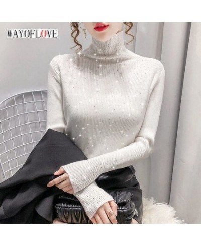 Winter Turtleneck Sweaters Women Sparkling Diamond Tops Slim Fit Pullover Women Knitted Sweater Jumper Thick Warm Pull $44.62...