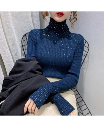 Winter Turtleneck Sweaters Women Sparkling Diamond Tops Slim Fit Pullover Women Knitted Sweater Jumper Thick Warm Pull $44.62...