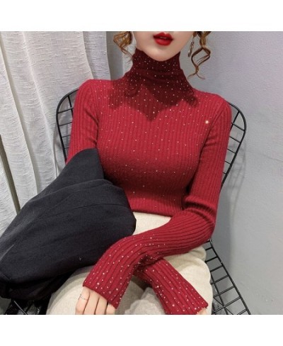 Winter Turtleneck Sweaters Women Sparkling Diamond Tops Slim Fit Pullover Women Knitted Sweater Jumper Thick Warm Pull $44.62...