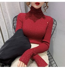 Winter Turtleneck Sweaters Women Sparkling Diamond Tops Slim Fit Pullover Women Knitted Sweater Jumper Thick Warm Pull $44.62...