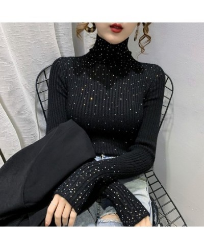 Winter Turtleneck Sweaters Women Sparkling Diamond Tops Slim Fit Pullover Women Knitted Sweater Jumper Thick Warm Pull $44.62...