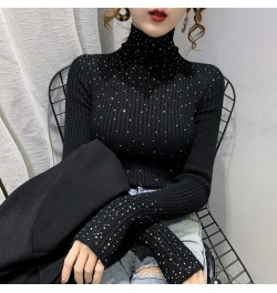 Winter Turtleneck Sweaters Women Sparkling Diamond Tops Slim Fit Pullover Women Knitted Sweater Jumper Thick Warm Pull $44.62...