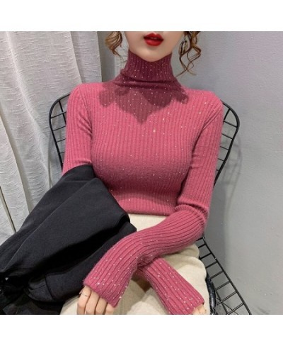 Winter Turtleneck Sweaters Women Sparkling Diamond Tops Slim Fit Pullover Women Knitted Sweater Jumper Thick Warm Pull $44.62...