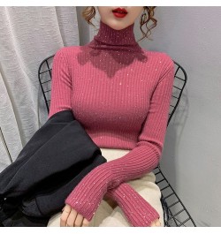 Winter Turtleneck Sweaters Women Sparkling Diamond Tops Slim Fit Pullover Women Knitted Sweater Jumper Thick Warm Pull $44.62...