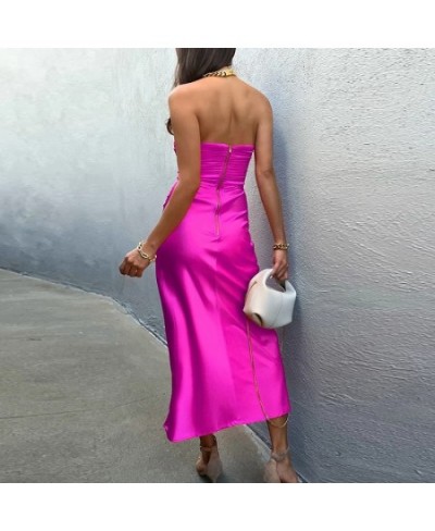 Women Elegant Backless Slim Sleeveless Long Dress Fashion Off Shoulder Party Dress Sexy Strapless Hollow Out Lady Satin Dress...