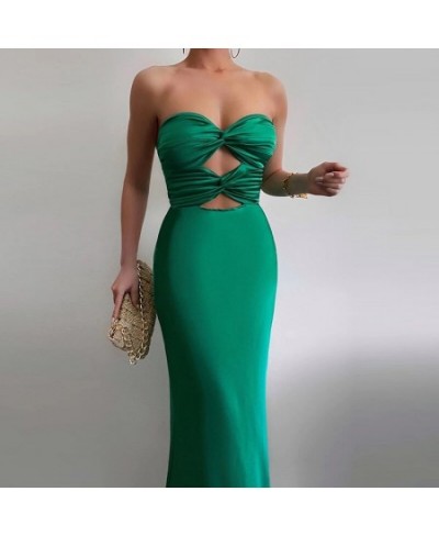 Women Elegant Backless Slim Sleeveless Long Dress Fashion Off Shoulder Party Dress Sexy Strapless Hollow Out Lady Satin Dress...