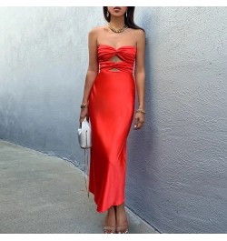 Women Elegant Backless Slim Sleeveless Long Dress Fashion Off Shoulder Party Dress Sexy Strapless Hollow Out Lady Satin Dress...