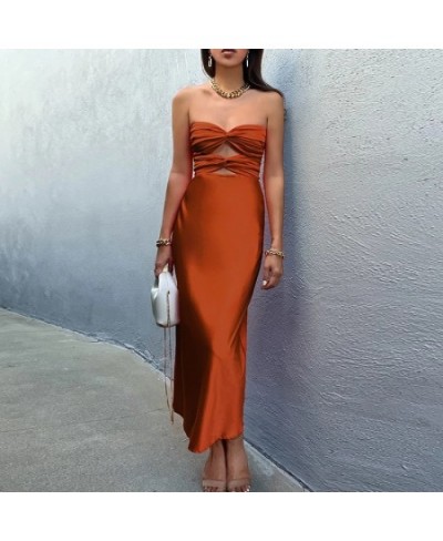 Women Elegant Backless Slim Sleeveless Long Dress Fashion Off Shoulder Party Dress Sexy Strapless Hollow Out Lady Satin Dress...