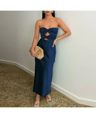 Women Elegant Backless Slim Sleeveless Long Dress Fashion Off Shoulder Party Dress Sexy Strapless Hollow Out Lady Satin Dress...