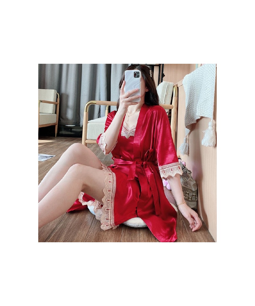 Women's Nightdress Sling Gown Vest Shorts Slip Dress 5Pcs Suit Nightgown Robe Home Wear Bathrobe Sexy Sleepwear Half Nightwea...