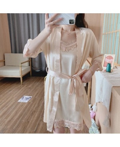 Women's Nightdress Sling Gown Vest Shorts Slip Dress 5Pcs Suit Nightgown Robe Home Wear Bathrobe Sexy Sleepwear Half Nightwea...