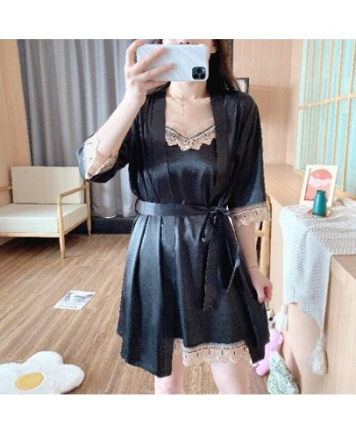 Women's Nightdress Sling Gown Vest Shorts Slip Dress 5Pcs Suit Nightgown Robe Home Wear Bathrobe Sexy Sleepwear Half Nightwea...