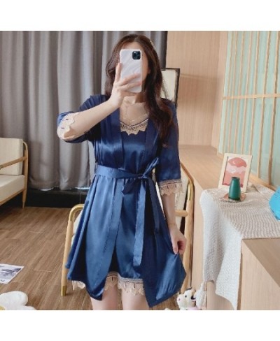 Women's Nightdress Sling Gown Vest Shorts Slip Dress 5Pcs Suit Nightgown Robe Home Wear Bathrobe Sexy Sleepwear Half Nightwea...