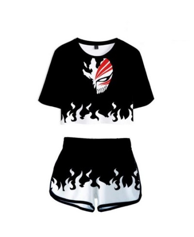 Summer Track Suit Women 2 Piece Set Anime Bleach Crop Top Shorts Two Piece Outfits Casual Ladies Tracksuit Sportwear Twopiece...