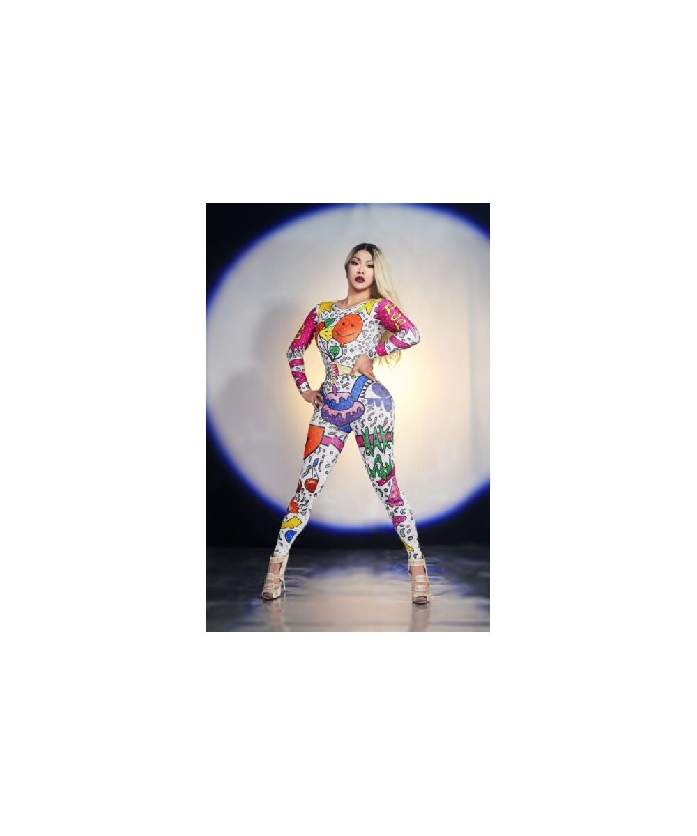 2023 New Cartoon Doodle Jumpsuit Outfit Female Singer Performance Party Wear Dance Stage Costume Bodysuit Prom Show Leggings ...