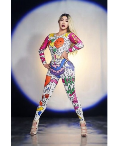 2023 New Cartoon Doodle Jumpsuit Outfit Female Singer Performance Party Wear Dance Stage Costume Bodysuit Prom Show Leggings ...