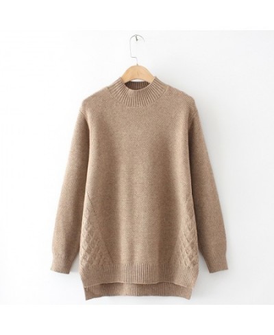 Autumn Winter Women's Jumper Plus Size Sweater Loose Solid Color Pullover Mock Neck Knitwear Asymmetry Knitted Clothing XXL/4...