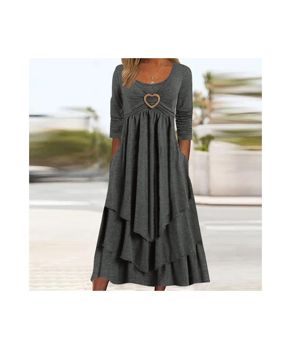 2023 O-Neck Cake Dress Spring Autumn Clothing Women Fashion Simple Long Sleeve Party Dress Solid Patchwork Loungewear $50.06 ...