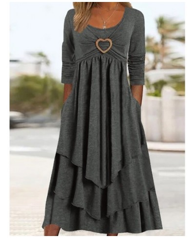 2023 O-Neck Cake Dress Spring Autumn Clothing Women Fashion Simple Long Sleeve Party Dress Solid Patchwork Loungewear $50.06 ...