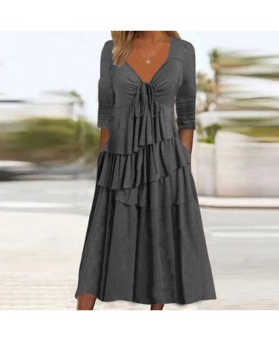 2023 O-Neck Cake Dress Spring Autumn Clothing Women Fashion Simple Long Sleeve Party Dress Solid Patchwork Loungewear $50.06 ...