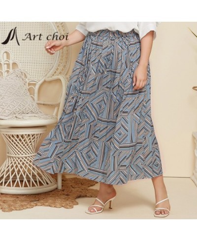 Spring Autumn Elegant Pleated Long Geometry Printing Skirt Women Fashion Loose Ladies Shirts All-match Oversized Plus Size $4...