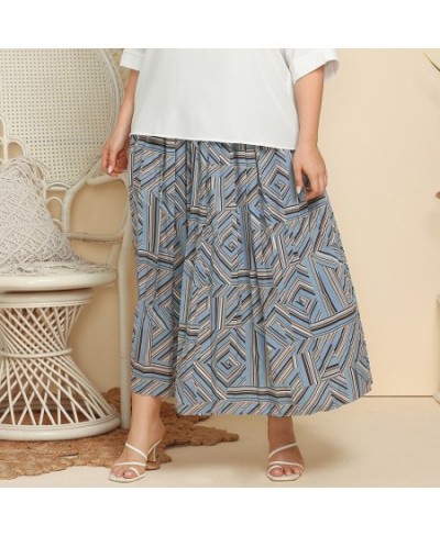 Spring Autumn Elegant Pleated Long Geometry Printing Skirt Women Fashion Loose Ladies Shirts All-match Oversized Plus Size $4...