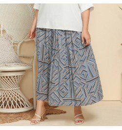 Spring Autumn Elegant Pleated Long Geometry Printing Skirt Women Fashion Loose Ladies Shirts All-match Oversized Plus Size $4...