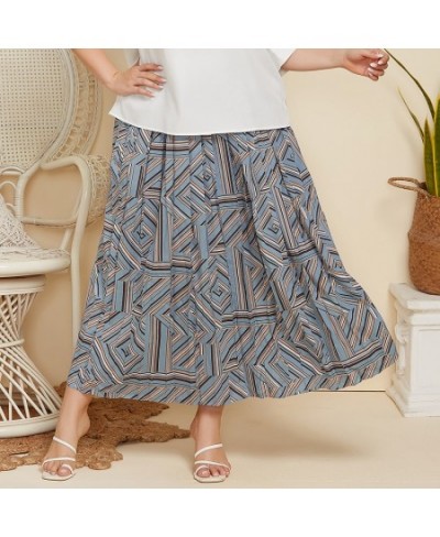 Spring Autumn Elegant Pleated Long Geometry Printing Skirt Women Fashion Loose Ladies Shirts All-match Oversized Plus Size $4...