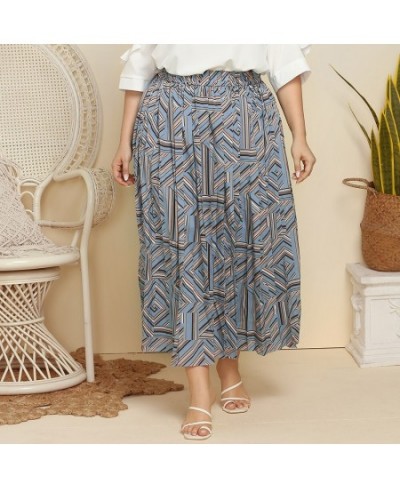 Spring Autumn Elegant Pleated Long Geometry Printing Skirt Women Fashion Loose Ladies Shirts All-match Oversized Plus Size $4...