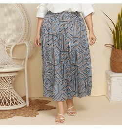 Spring Autumn Elegant Pleated Long Geometry Printing Skirt Women Fashion Loose Ladies Shirts All-match Oversized Plus Size $4...